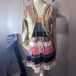 Striped Mini Dress with Hoodie Cardigan.
Perfect for your comfy, casually days.